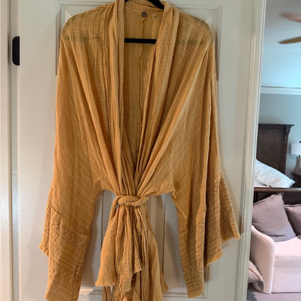 Free People Mustard Yellow Lightweight Kimono Wrap